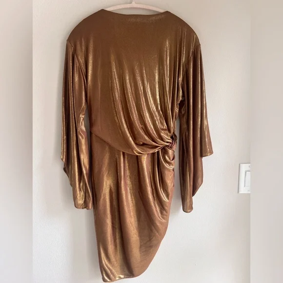 HALSTON Heritage Women’s Long Sleeve Gold Draped Dress size 2 - Picture 2 of 7